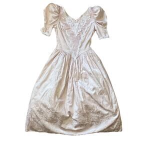 Vintage 80s Scott McClintock Dress Size 6 Pink Puff Sleeve Lace Victorian Prom